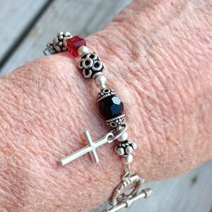 STERLING CRYSTAL CROSS BRACELET